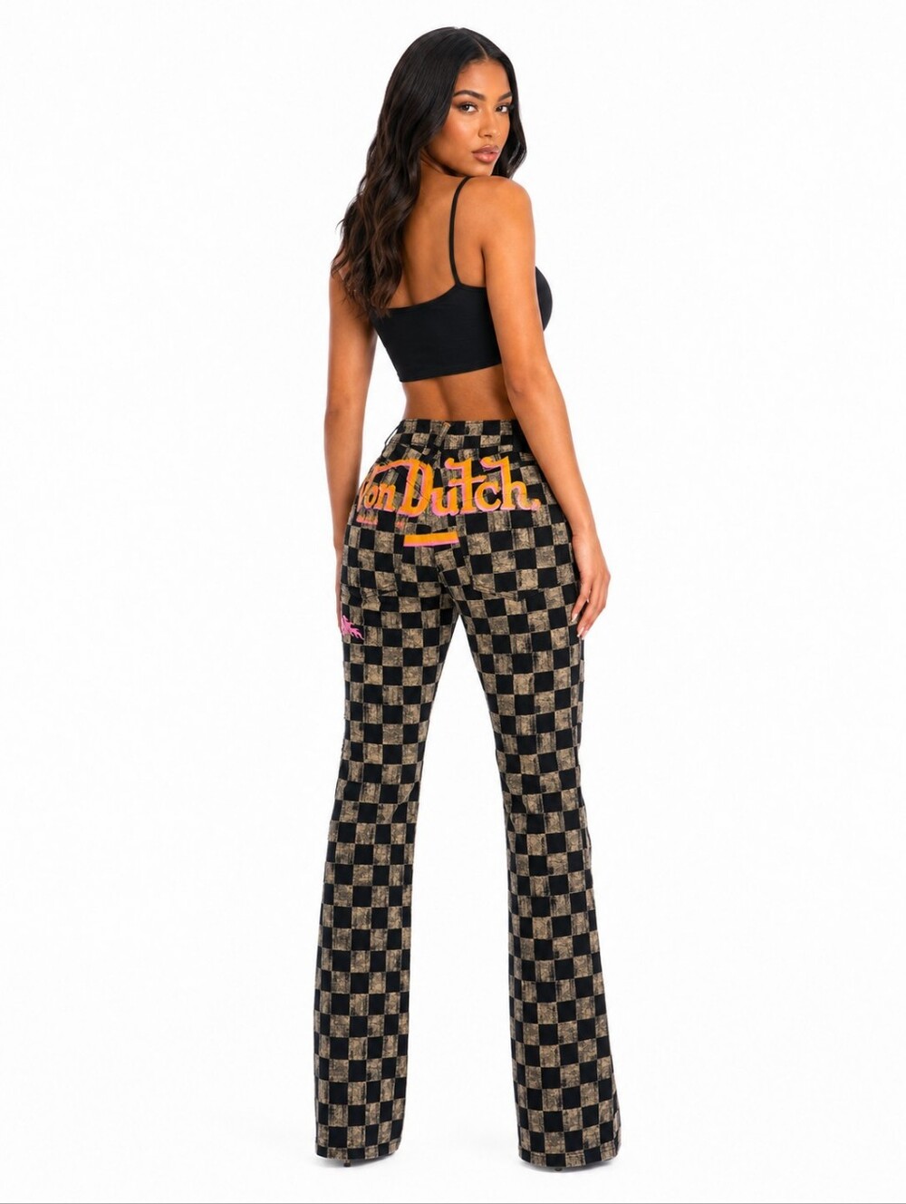 VON DUTCH Checkered Flame Bootcut Jeans NWT Y2K Moto - Picture 3 of 7